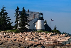 Winter Harbor Light On Rocky Shore of Island